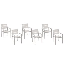 Gartenstuhl 6er Set Weiß Kunstholz Metallbeine Garten Stapelbar Modern