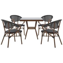 Gartenmöbel Set Grau u. Dunkelbraun Aluminium Tisch 80 x 80 cm Quadratisch Sicherheitsglas Mit 4 Stühlen Schwarz Textil Outdoor Terrassenmöbel