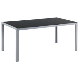 Gartentisch Silber Schwarz 160 x 90 cm Aluminium Glasplatte Starke Aluminiumgestell Outdoor Rechteckig Modern