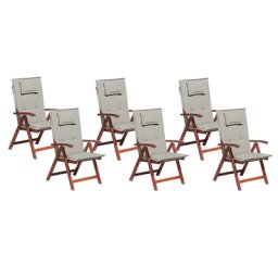 Gartenstuhl mit Auflagen 12-teilig Grau-Beige Polsterbezug Dunkelbraun Akazienholz verstellbar klappbar Rustikal Landhaus Stil Balkon Terrasse
