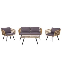 Gartenmöbel Set Beige Rattan Stahl Sicherheitsglas Textil inkl. Kissen 4-Sitzer Terrasse Outdoor Modern