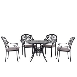 Gartenmöbel Gartenset Schwarz Aluminium 1 Tisch 4 Stühle 4 Gartenkissen