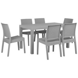 Gartenmöbel 6er Set Grau Tisch 80 x 140 cm in rechteckiger Form in Rattanoptik Modern