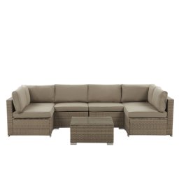 Gartenmöbel Set Braun Polyrattan Aluminium 6-Sitzer Auflagen Braun Terrasse Outdoor Minimalistisch Modern