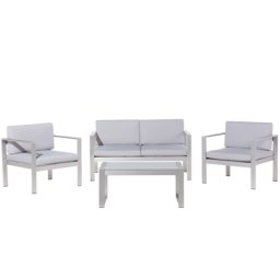 Gartenset Hellgrau Aluminium Polyester 6-Sitzer Terrasse Outdoor Modern