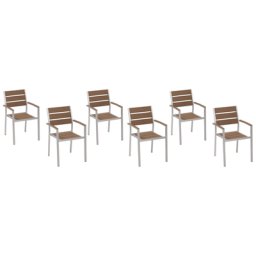Gartenstuhl 6er Set Hellbraun Kunstholz Holzoptik Aluminiumgestell mit Armlehnen stapelbar Modern Outdoor Indoor Esszimmer Terrasse Balkon