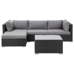 Gartenmöbel Set Schwarz Polyrattan und Aluminium 4-Sitzer Rechtsseitig Minimalistisch Modern Gartenausstattung Terrasse Outdoor