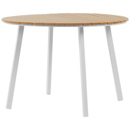 Praktischer Gartentisch Aluminium dia. 105 cm Heller Holzfarbton / Weiß Outdoor Indoor Terrasse Salon Esszimmer