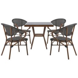 Gartenmöbel Set Schwarz u. Dunkelbraun Aluminium Tisch 80 x 80 cm Quadratisch Sicherheitsglas Mit 4 Stühlen Grau Textil Outdoor Terrassenmöbel