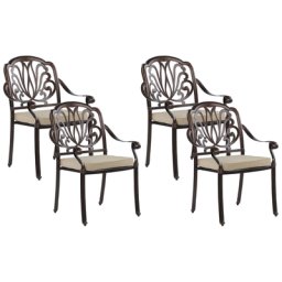 Stuhl 4er Set Gartenstuhl Balkonstuhl Aluminium 4 Sitzkissen Dunkelbraun