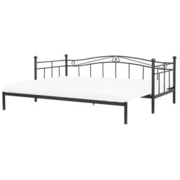 Metallbett Schwarz 90 x 200 cm Ausziehbar Mit Lattenrost Metall Verzierungen Ausziehfunktion Romantisch Klassisch