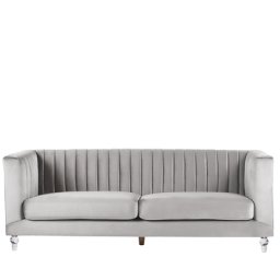 Sofa Hellgrau Samtstoff 3-Sitzer Glamourös Elegant Wohnzimmer