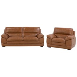 Sofa Set Braun Spaltleder Sitzgruppe Retro Wohnzimmer