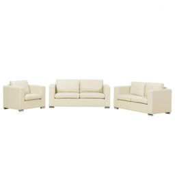 Sofa Set Beige Spaltleder Sitzgruppe Skandinavischer Stil Wohnzimmer