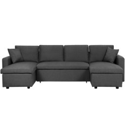 Sofa Dunkelgrau Polsterbezug U-Förmig Zeitgenössisch Zierkissen Wohnzimmer