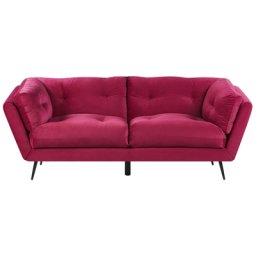 Sofa Rot 3-Sitzer aus Samtstoff mit Steppungen und großen Kissen Retro Minimalistisch Wohnzimmer Flur Modernes Design