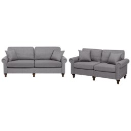 Sofa Set Hellgrau Polsterbezug Sitzgruppe Traditionell Zierkissen Wohnzimmer