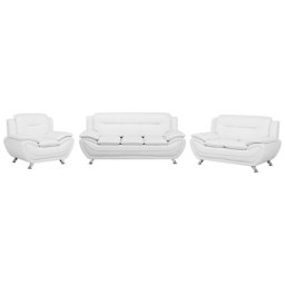 Sofa Set Sessel 2er Sitzer 3er Sitzer Weiß Kunstleder Traditionell Wohnzimmer Salon