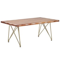Couchtisch Braun Akazienholz Beine aus Eisen in Gold 70 x 120 cm mit Schutzkappen geschnitzte Kanten Rechteckig Glamour
