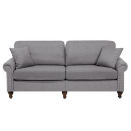 Sofa Hellgrau Polsterbezug 3-Sitzer Traditionell Zierkissen Wohnzimmer