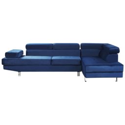 Ecksofa Dunkelblau Samtstoff L-Förmig Linksseitig Traditionell Modern Wohnzimmer