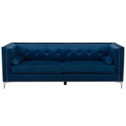 Sofa Dunkelblau Samtstoff 3-Sitzer Chesterfield Stil Retro Wohnzimmer