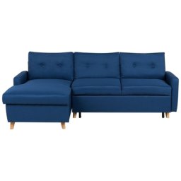 Ecksofa Dunkelblau Polsterbezug L-Förmig Rechtsseitig Schlaffunktion Modern Wohnzimmer