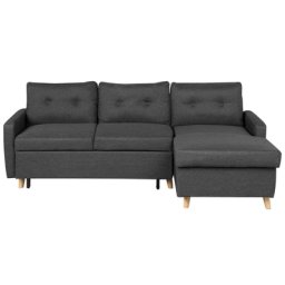 Ecksofa Dunkelgrau Polsterbezug L-Förmig Linksseitig Schlaffunktion Modern Wohnzimmer