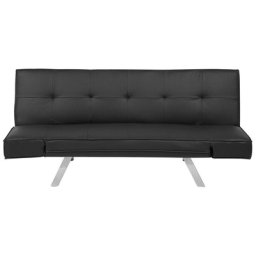Sofa Schwarz Polsterbezug Lederoptik 3-Sitzer Schlaffunktion Minimalistisch Wohnzimmer