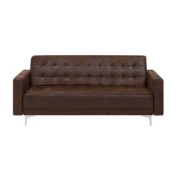 Sofa Braun Polyester Lederoptik 3-Sitzer Schlaffunktion Klassisch Wohnzimmer