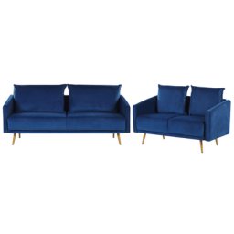 Sofa Set Dunkelblau aus Samtstoff Sitzgruppe mit Metallbeinen und abziehbaren Kissenbezüge Langlebig Glamourös Edel Zierkissen Wohnzimmer