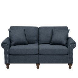 Sofa Dunkelgrau Polsterbezug 2-Sitzer Retro Glamourös Zierkissen Wohnzimmer