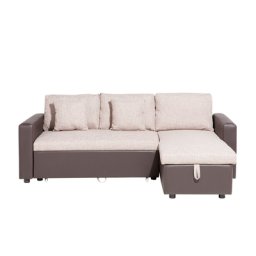 Ecksofa Polsterbezug Beige linksseitig mit Schlaffunktion L-förmig Modern