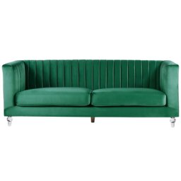 Sofa Dunkelgrün Samtstoff 3-Sitzer Glamourös Elegant Wohnzimmer