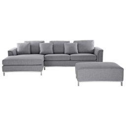 Ecksofa Hellgrau Polsterbezug L-Förmig Rechtsseitig Modern Zierkissen Ottomane Wohnzimmer