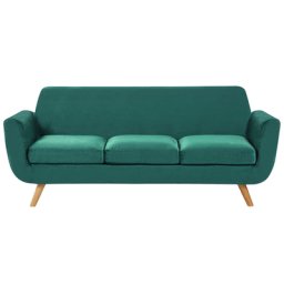 Sofa Grün 3-Sitzer aus Gummibaumholz/ mit Samtstoffbezug Beine aus hellem Holz mit Armlehnen Wohnzimmersofa Retro Modernes Design