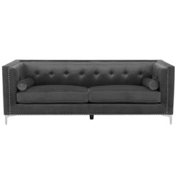Sofa Dunkelgrau Samtstoff 3-Sitzer Chesterfield Stil Retro Wohnzimmer