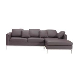 Ecksofa Braun Echtleder L-Förmig Linksseitig Modern Ottomane Wohnzimmer