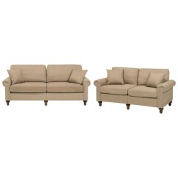Sofa Set Dunkelbeige Polsterbezug Sitzgruppe Traditionell Zierkissen Wohnzimmer