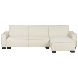 Ecksofa Beige Polsterbezug L-Förmig Linksseitig Schlaffunktion Minimalistisch Wohnzimmer
