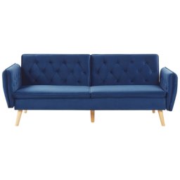 Sofa Blau Samtstoff 2-Sitzer Schlaffunktion Modern Praktisch Wohnzimmer Schlafzimmer