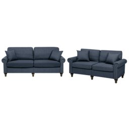 Sofa Set Dunkelgrau Polsterbezug Sitzgruppe Traditionell Zierkissen Wohnzimmer