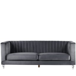 Sofa Grau Samtstoff 3-Sitzer Glamourös Elegant Wohnzimmer