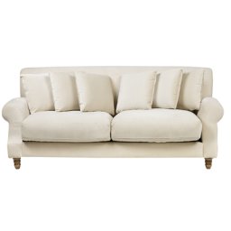 Sofa Cremeweiß Samtstoff 3-Sitzer Traditionell Retro Wohnzimmer