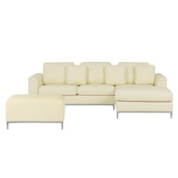 Ecksofa Beige Echtleder L-Förmig Linksseitig Modern Ottomane Wohnzimmer