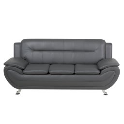 Sofa Grau Kunstleder 3-Sitzer Traditionell Wohnzimmer