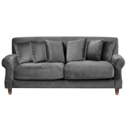 Sofa Grau Samtstoff 3-Sitzer Traditionell Zierkissen Wohnzimmer