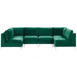 Modulares Sofa U-Form Grün Polsterbezug aus Samtstoff Metallbeine Wohnzimmer Salon Wohnlandschaft