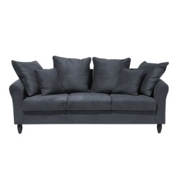 Sofa Dunkelgrau Samtstoff 3-Sitzer Traditionell Modern Zierkissen Wohnzimmer