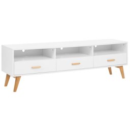 Lowboard Weiß MDF-Platte Beine aus Eichenholz 3 Schubladen Wohnzimmermöbel